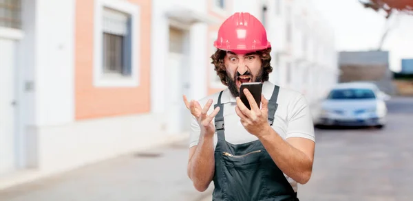 Young Man Worker Mobile Phone — Stock Photo, Image