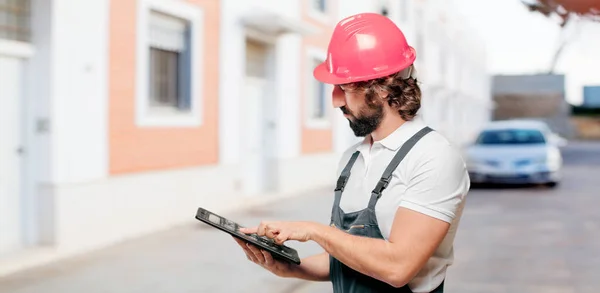 Young Man Worker Tablet — Stock Photo, Image