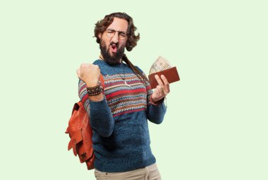 Cüzdanı olan genç bir hippi.