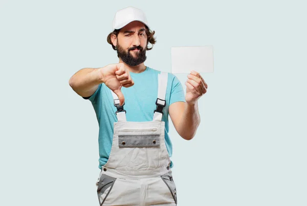 Professionele Schilder Met Een Plakkaat — Stockfoto