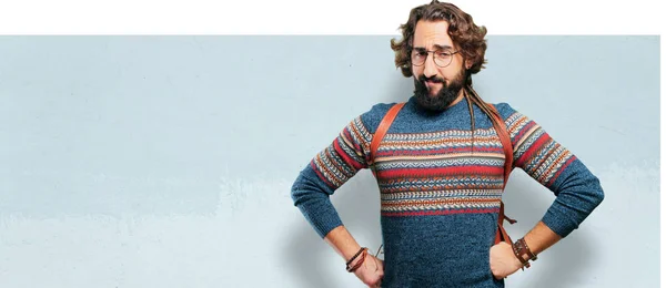 Joven Hippie Hombre Pose Orgullosa — Foto de Stock