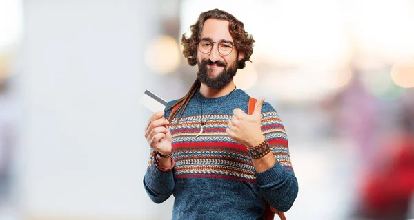 Ung Hippie Man Med Kreditkort — Stockfoto