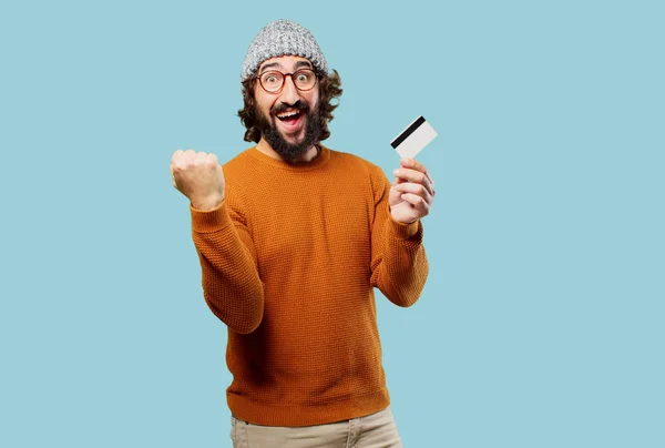 Young bearded man with credit card — Stock Photo, Image