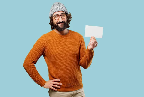 Jovem barbudo homem com um cartaz — Fotografia de Stock