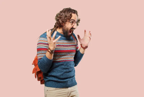 Young Hippie Man Scared — Stock Photo, Image