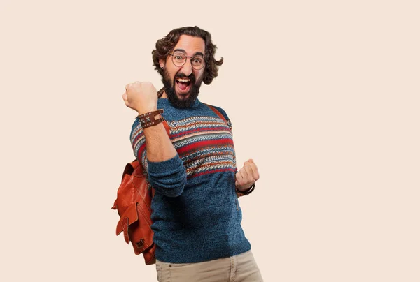 Young Hippie Man Victory Sign — Stock Photo, Image