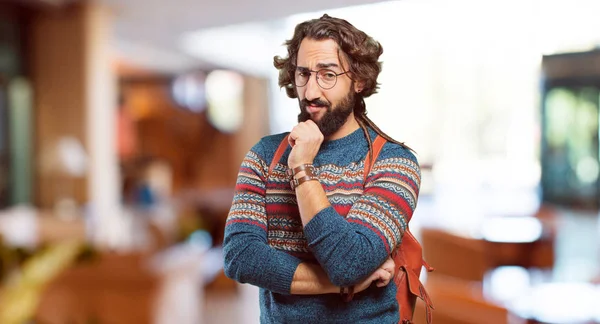 Young Hippie Man Thinking Concentrated — Stock Photo, Image