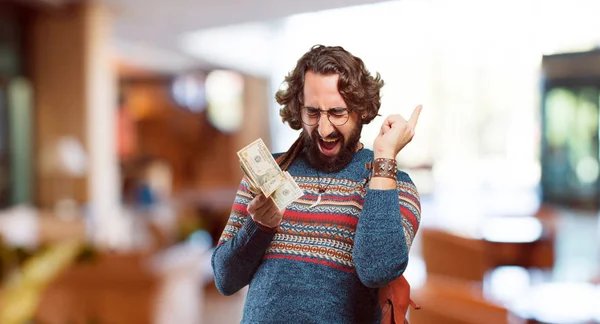 Joven Hippie Adulto Con Billetes — Foto de Stock