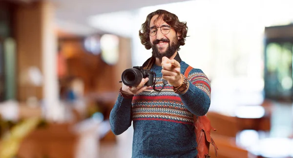 Giovane Hippie Uomo Fotografo — Foto Stock