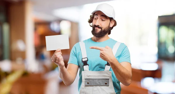 Pintor Profissional Com Cartaz — Fotografia de Stock