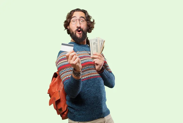 Young Hippie Man Credit Card — 스톡 사진