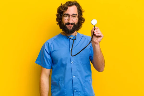 young nurse man against yellow background