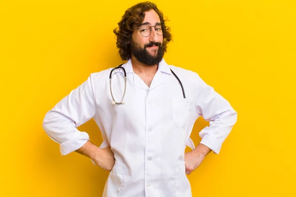 young nurse man against yellow background
