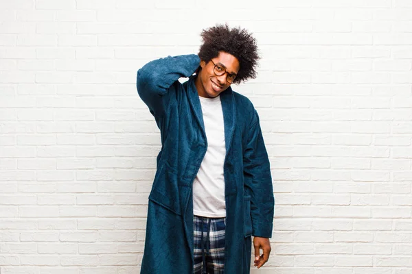 Young Black Man Wearing Pajamas Gown Laughing Cheerfully Confidently Casual — 스톡 사진