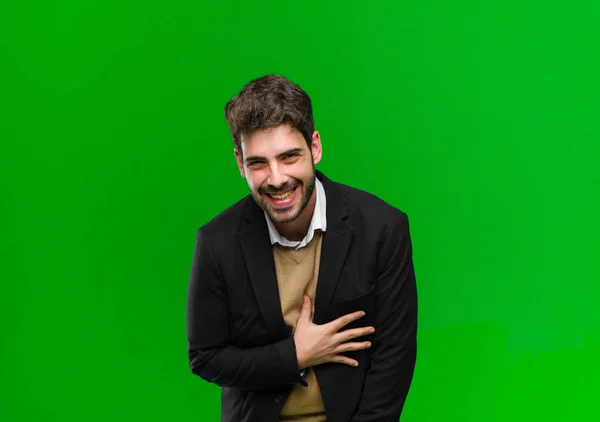 Νεαρός Επιχειρηματίας Γελάει Δυνατά Κάποια Ξεκαρδιστική Αστείο Αισθάνεται Χαρούμενος Και — Φωτογραφία Αρχείου