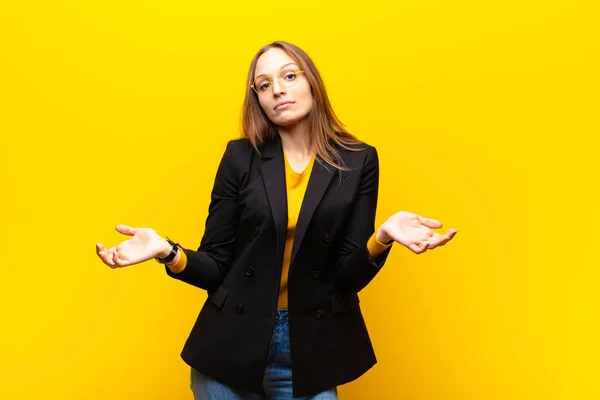 Young Pretty Businesswoman Feeling Puzzled Confused Unsure Correct Answer Decision — Stok fotoğraf