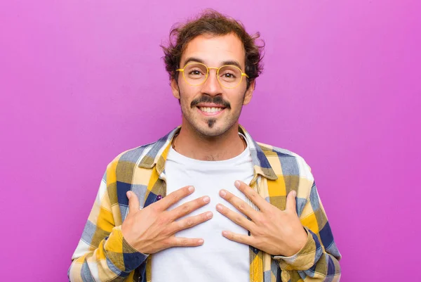Young Handsome Man Looking Happy Surprised Proud Excited Pointing Self — Stock Photo, Image