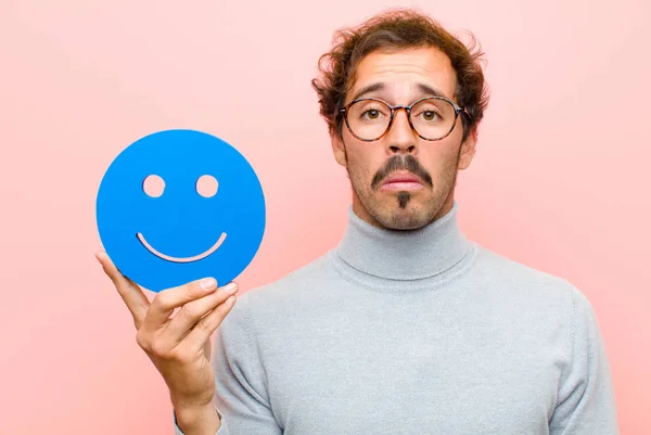 Young Handsome Man Smiling Face Pink Flat Wall — Stockfoto