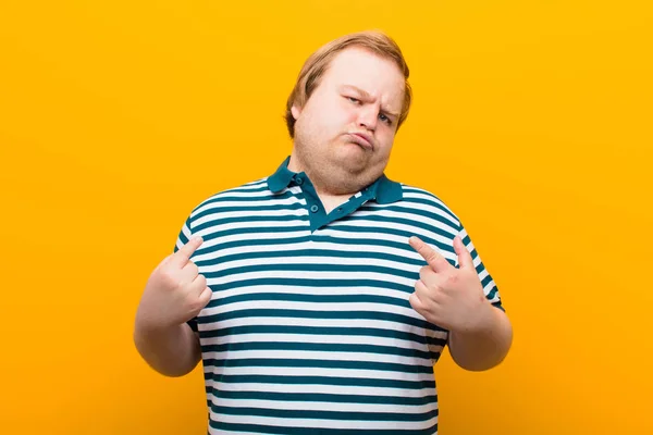 Young Big Size Man Bad Attitude Looking Proud Aggressive Pointing — Stock Photo, Image