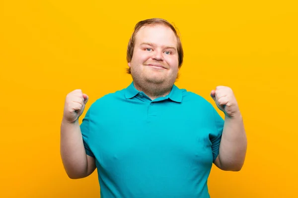 Young Big Size Man Feeling Happy Positive Successful Celebrating Victory — Stock Photo, Image