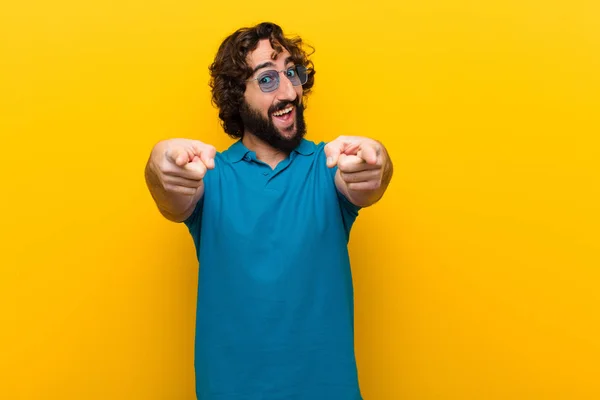 Young Crazy Man Feeling Happy Confident Pointing Camera Both Hands — Stock Photo, Image