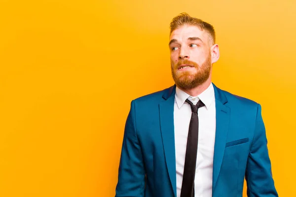 Young Red Head Businessman Looking Worried Stressed Anxious Scared Panicking — Stock Photo, Image