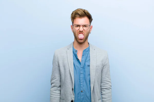 Young Businessman Feeling Disgusted Irritated Sticking Tongue Out Disliking Something — Stock Photo, Image