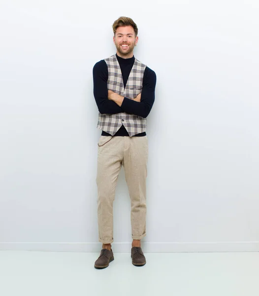 Young Full Body Man Looking Happy Proud Satisfied Achiever Smiling — Stock Photo, Image