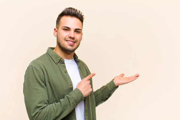 Young Hispanic Man Smiling Feeling Happy Carefree Satisfied Pointing Concept — Stock Photo, Image