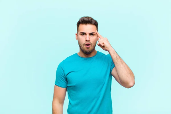 Young Hispanic Man Looking Surprised Open Mouthed Shocked Realizing New — Stock Photo, Image