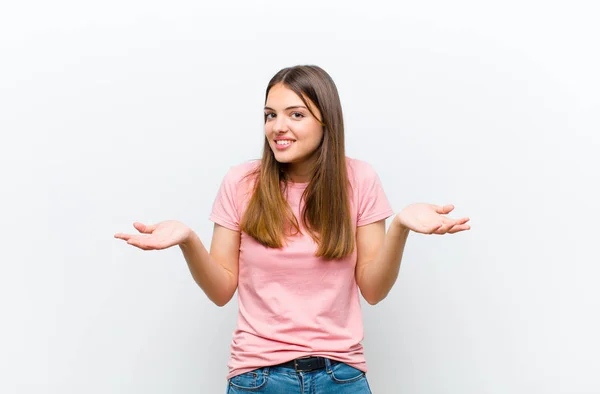 Giovane Bella Donna Sente Incapace Confuso Non Quale Scelta Opzione — Foto Stock