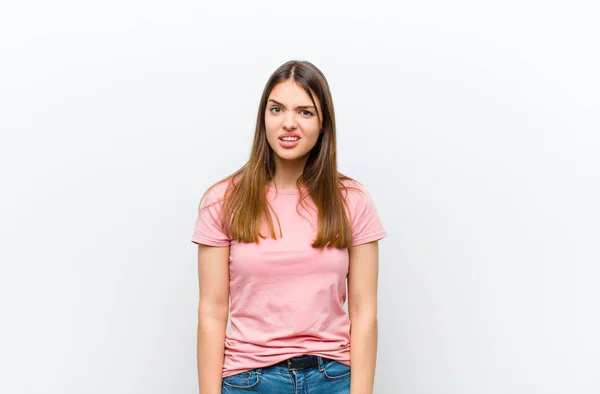 Young Pretty Woman Feeling Puzzled Confused Dumb Stunned Expression Looking — Stock Photo, Image