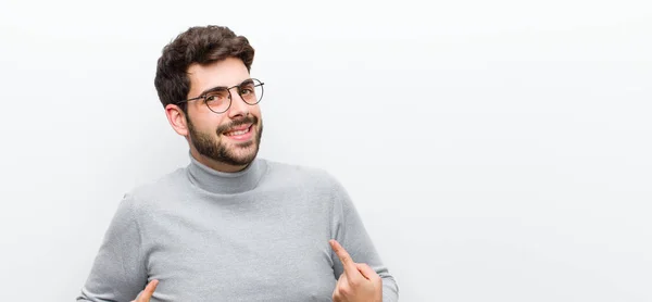 Young Manager Man Looking Proud Arrogant Happy Surprised Satisfied Pointing — Stock Photo, Image