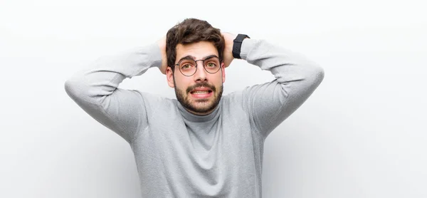 Young Manager Man Feeling Stressed Worried Anxious Scared Hands Head — Stock Photo, Image