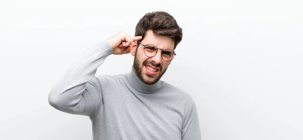 Young Manager Man Feeling Confused Puzzled Showing You Insane Crazy — Stock Photo, Image
