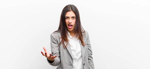 Jovem Bonita Mulher Olhando Irritado Irritado Frustrado Gritando Wtf Que — Fotografia de Stock