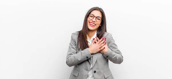 Young Pretty Woman Feeling Romantic Happy Love Smiling Cheerfully Holding — Stock Photo, Image