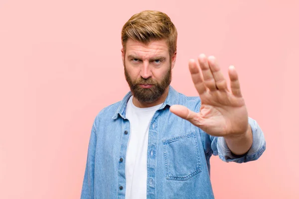 Young Blonde Adult Man Looking Serious Stern Displeased Angry Showing — ストック写真