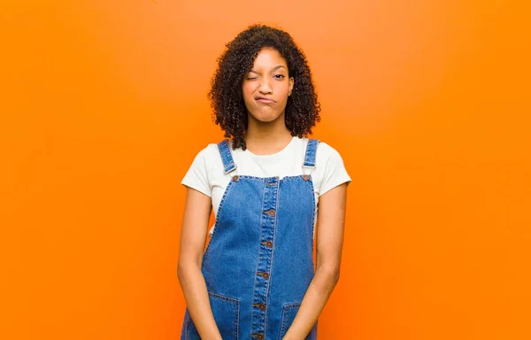 Young Pretty Black Woman Looking Happy Friendly Smiling Winking Eye — Stok fotoğraf