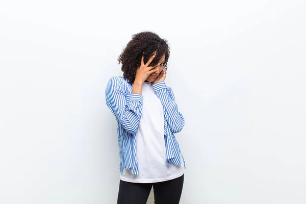 Young Cool African American Woman Feeling Scared Embarrassed Peeking Spying — Stockfoto