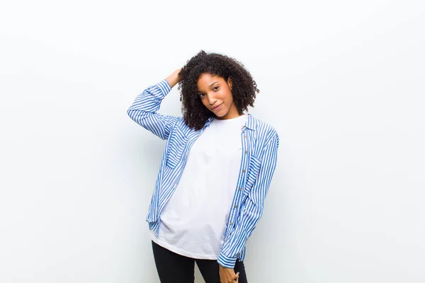 Young Cool African American Woman Smiling Cheerfully Casually Taking Hand — Stock Photo, Image