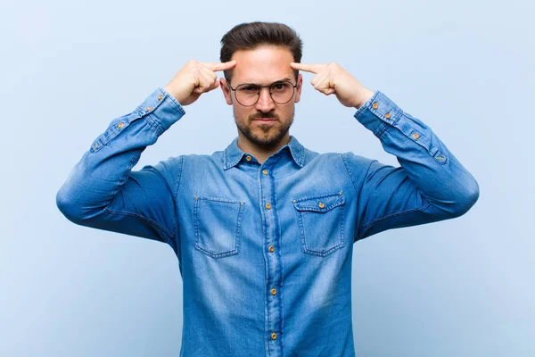 Young Handsome Man Serious Concentrated Look Brainstorming Thinking Challenging Problem — Stock Photo, Image