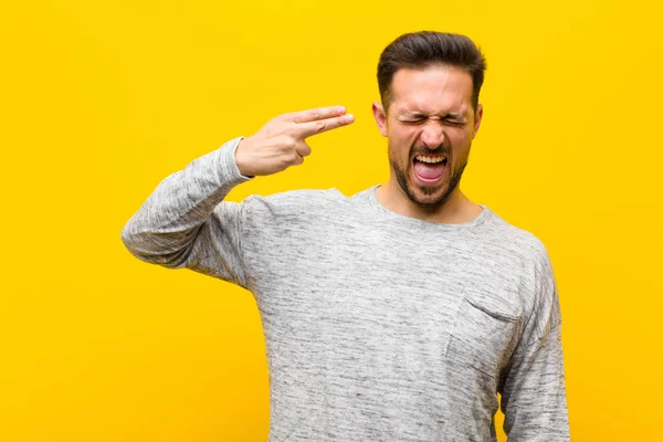 Ung Stilig Man Ser Olycklig Och Stressad Självmord Gest Gör — Stockfoto