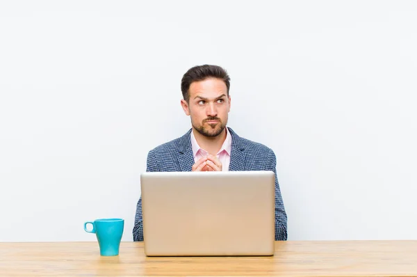 Young Handsome Businessman Scheming Conspiring Thinking Devious Tricks Cheats Cunning — Stock Photo, Image