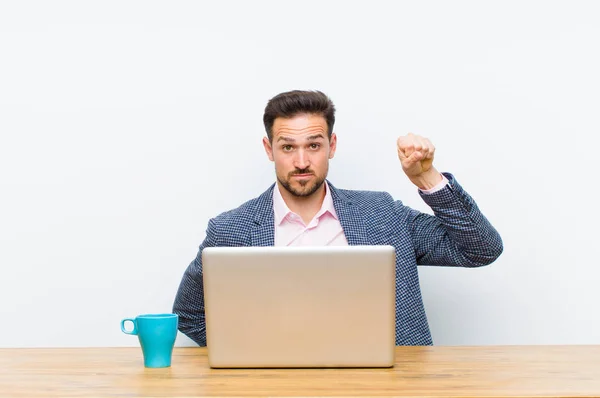 Young Handsome Businessman Feeling Serious Strong Rebellious Raising Fist Protesting — Stock Photo, Image