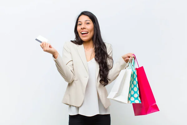 Young Hispanic Pretty Woman Shopping Bags — Stock Photo, Image
