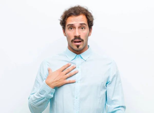 Young Handsome Man Feeling Shocked Astonished Surprised Hand Chest Open — Stock Photo, Image