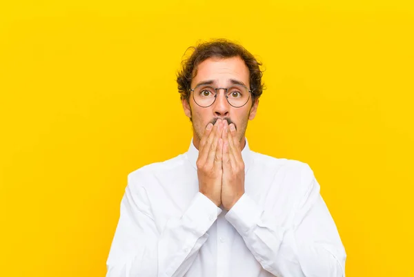 Young Handsome Man Feeling Worried Upset Scared Covering Mouth Hands — ストック写真