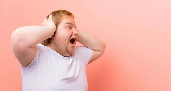 Young Big Size Man Open Mouth Looking Horrified Shocked Because — Stock Photo, Image