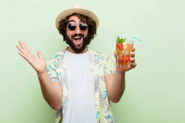 Young Crazy Bearded Man Cocktail Tourist Concept — Stockfoto